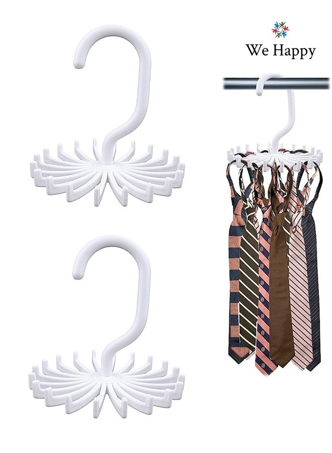 Pack of 2 Tie Holder Belt Hanger with Rotating 20 Hooks Durable Scarf and Accessories Organizer White