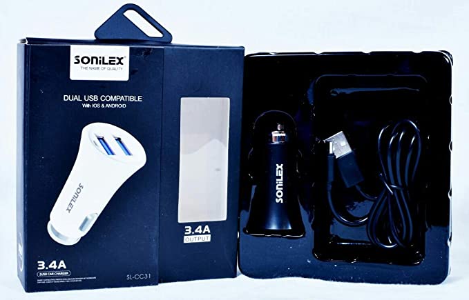 SONILEX Dual USB CAR Charger 3.4A :-SL-CC31 black