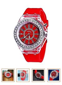 Geneva Wrist  Watch with Analog Quartz Movement and Colorful LED Lights Water Resistance 30M-Red