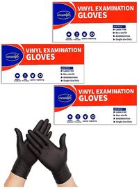 Pack of 3 Powder Free Disposable Vinyl Black Gloves Small Size 300 Pieces