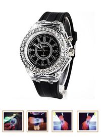 Geneva Wrist Watch with Analog Quartz Movement and Colorful LED Lights Water Resistance 30M-Black