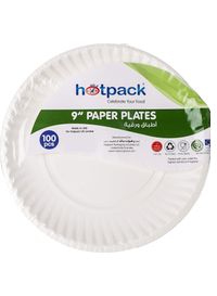 100 Pieces Hot Pack Paper Disposable Plates - 9 inch Suitable for Hot Food Camping BBQ Parties Weddings Birthdays