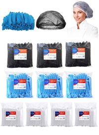 Gesalife 1000 Pieces Disposable Shower Caps Non Woven Mob Hair Net 19 Inch Black White and Blue