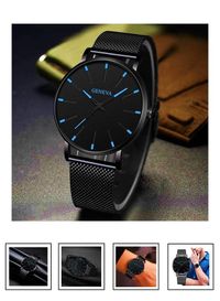 Geneva Ultra thin Wrist Watch Stainless Steel with Quartz Movement-Black