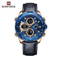 NAVIFORCE Top Brand Luxury Men Watch Quartz Digital Male Clock Military Sport Green Genuine Leather Business Man Wristwatch 9197 Blue