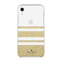 KATE SPADE NEW YORK Protective Hardshell Case - Charlotte Stripe Gold Glitter / Clear For iPhone XR