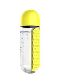 Plastic Daily Pill Box Organizer Water Bottle Yellow/Clear