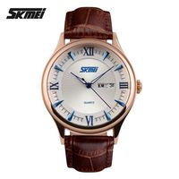 SKMEI 9091 White Dial Original Leather Straps Wrist Watch for Men - BR-Blue