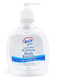 Rich Waterless Hand Sanitizer 300ml, Citrus Scent with Moisturizers - Transparent