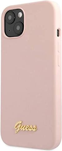 Guess Liquid Silicone Case With Gold Metal Logo Script For Iphone 13 Mini (5.4") - Pink