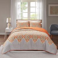 Comfort Spaces Quilt Set-Trendy Paisley Summer Cover, Cozy Coverlet Lightweight All Season Bedding Layer for Winter, Matching Shams, King/Cal King, Mona Paisley Orange