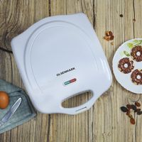 Olsenmark Donut Maker, Mini Donut Maker 12 At A Time, Omdm2489 Non-Stick Coating Plate Cool Touch Handle Automatic Temperature Control Lock System Upright Storage, White
