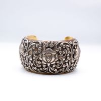 Exquisite Bangle Made of Pure Silver Handmade in Nepal Flowers Carving for Decoration