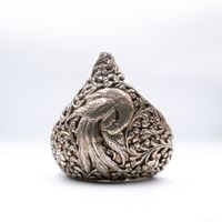 Exquisite Shell Bangle Made of Pure Silver Handmade in Nepal Peacock Carving for Decorative Purpose