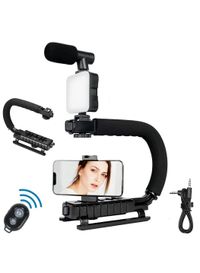 C-Type Portable Vlog Kit - LED Light Microphone Camera Bracket, Bluetooth Remote - Perfect for Vloggers, Podcasts, Live Streaming, Youtube, AY-49U - Black