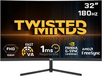 Twisted Minds 32 Curved Gaming Monitor, FHD Resolution 1920 x 1080, HDR,180Hz RefreshRate,VA,1ms Response Time, Experience Smooth, Blur-Free Gaming, HDMI2.0 Gaming Monitor