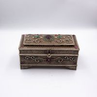 Exquisite Pure Silver Filigree Inlay Jewel Woman Jewelry Storage Box, Ruby And Emerald Gemstones Box