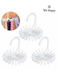 Pack of 3 Tie Holder Belt Hanger with Rotating 20 Hooks Durable Scarf and Accessories Organizer White