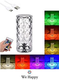 We Happy LED Crystal Table Lamp Multicolored Lights with Remote and C Type USB Charger Perfect for Home Decor