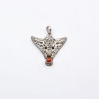 Antique Rare Find 925 Sterling Silver Garuda and Coral Pendant Handcrafted in Nepal 6.4 grams