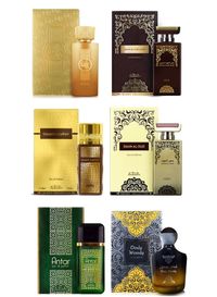 مجموعة نبيل العصرية طقم عطور دهن العود 100 مل، عنتر 100 مل، ذهب عيار 24 100 مل، أودي خشبي 100 مل، دهن العود أميري 100 مل، جلد صحراوي 100 مل(6 قطع)