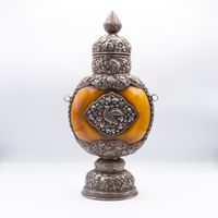 Silver and Amber Pot - Handmade in Nepal -Antique Home Decor