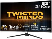 Twisted Minds 31.5" Gaming Monitor, FHD, 1920 x 1080, 1ms Response Time, 240Hz Refresh Rate, FreeSync & GSync Supported, Flicker-Free, VESA, Low Blue Light Mode - Black