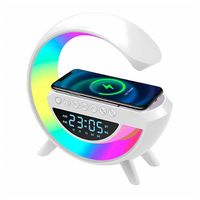 Wireless Speaker Charger Light, Wireless Charger Alarm Clock, G-Shape Mp3 Player Night Light with Multi-Color Changing Atmosphere Lamp and Alarm Clock for Bedroom