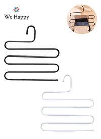 We Happy S Shape Clothes Hanger, 5 layers Pants Ties Multipurpose Stainless Steel Storage Space Saving Organizer, Black, White (Pack of 2)