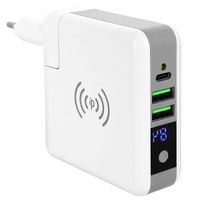 Travel Adapter Wall Charger 3-in-1 Powerbank And Qi Wireless Charging - White