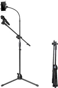 Heavy Duty Adjustable Dual Mike Stand Condenser Microphone Stand for Studio Recording Mic Stand for Singing Microphone Stand With Mobile Holder