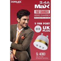 شاحن سريع Sonilex 3 منافذ USB مع كبل USB صغير SL-HC 803 v8 أبيض