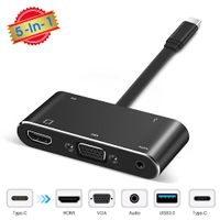 USB C Docking 5 in 1 Type-C to 4K HDMI VGA USB 3.0 Adapter USB C to Audio Jack Headphone Cable PD Converter for MacBook / Computer