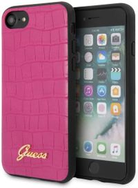 CG Mobile Guess PC/TPU Case for iPhone SE2 2020,iPhone9,iPhone8/7/6 Crocodile Print Case with Metal Logo,Genuine Leather and Shock Absorption Drop Protection Case Officaily Licensed (Pink)