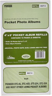 Refill Pages for STC-46, STC-46D, STC-204 and STC-504 Photo Albums 30 Pockets Hold 4x6 Photos - White