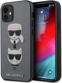 CG Mobile Karl Lagerfeld PU Saffiano Case with Embossed Karl and Choupette Heads, Shock Absorption, Drop Protection Cover for Apple iPhone Officially Licensed /Silver/12 Mini (5.4")