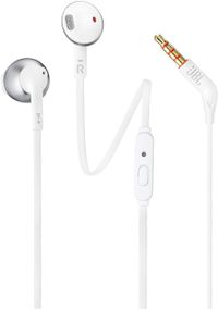 JBL Tune 205 In Ear Wired Headphone with Soft Carrying Pouch, Pure Bass Sound, 1 Button Remote, Built In Microphone, Tangle Free Flat Cable, Comfortable Fit, JBLT205CRM, K951462/White/One size