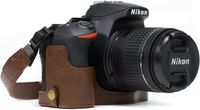 MegaGear Nikon D5600, D5500 Ever Ready Leather Camera Half Case and Strap, with Battery Access - Dark Brown - MG1171