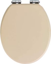 WENKO, Toilet Seat Cuero Beige, MDF, Leather Design, Non-Slam Anti-Bacterial Seat for Bathroom, Soft Close & Easy Clean, 35.5x42.5cm, Beige