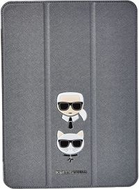 Karl Lagerfeld PU Saffiano Karl & Choupette Head Folio Case for iPad 11" - Silver