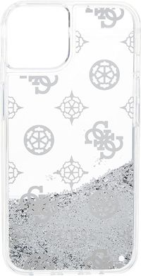 GUESS CG Mobile Liquid Glitter Case Electroplated Peony Logo For iPhone 13 (6.1") - Silver