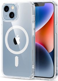 جراب Glassology iPhone 14 مع شحن مغناطيسي مقاوم للخدش رفيع ونحيف كلاسيكي مقاوم للصدمات حماية من الدرجة العسكرية (شفاف)