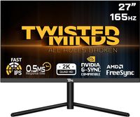 Twisted Minds 27 Inch Flat Gaming Monitor, 2k QHD 2560 x 1440, 0.5ms Response Time, HDR, 165Hz Refresh Rate, Fast IPS And GSync Supported, Experience Smooth, Blur-Free Gaming, HDMI 2.1, Black