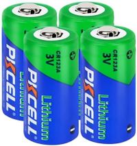 PKCELL CR123A 3V Lithium Battery, Non Rechargeable Lithium 123 Battery 1500mAh for Cameras keyless Locks Alarm Smart Sensors Photo Flash, 4 Packs