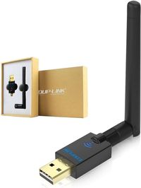 محول واي فاي لاسلكي USB ثنائي النطاق 5G/2.4G مع 2dBi AC 600Mbps هوائي خارجي بطاقة شبكة يدعم الكمبيوتر المكتبي واللابتوب وويندوز اكس بي وويندوز فيستا وويندوز 7 وويندوز 8 وويندوز 10 وماك او اس اكس