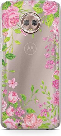 Cover Affair Roses Printed Clear Designer Transparent Slim Light Weight Back Cover Case for Moto G6 / Motorola G6 (G1-D5) - Pink & Green