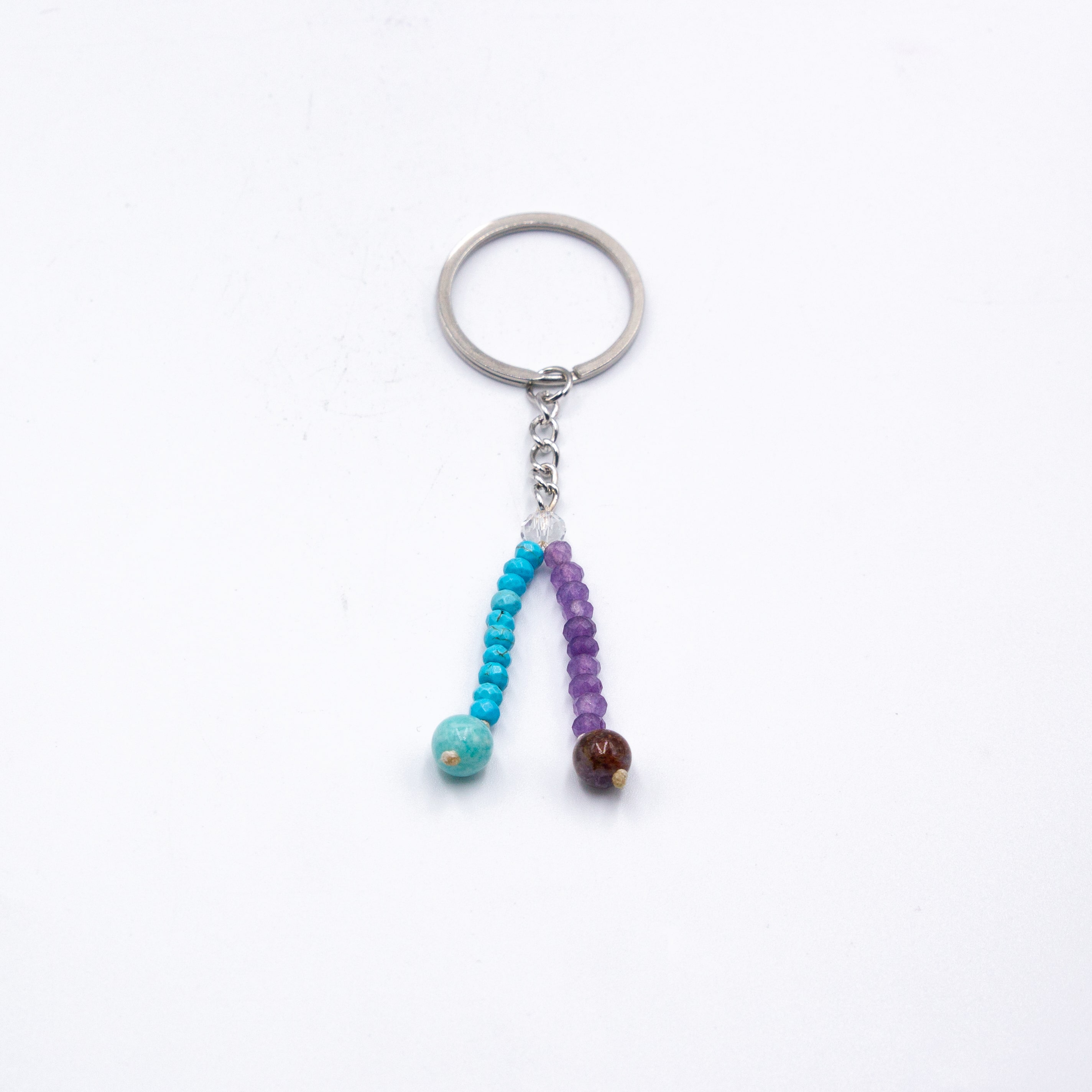 Amethyst and Turquoise Natural Crystal Keychain - Good Luck and Prosperity