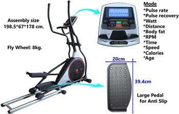 Skyland Unisex Adult Elliptical Cross Trainer Bike - Grey, L198.5 x W67 x H178 cm
