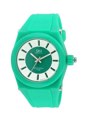 Q&Q Analog Display Dial Silicone Band Watch For Unisex VR32J004Y Green