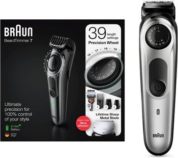 Braun Beard Trimmer BT7240, Hair Clipper for Men, 39 Length Settings,  Black/Grey Metal 